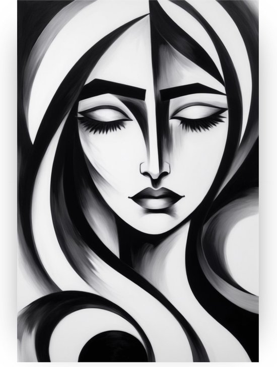 Affiche femme noir et blanc - Décoration murale abstraite - Décoration murale femme - Décoration murale rurale - Posters salon - Décoration salon - 80 x 120 cm