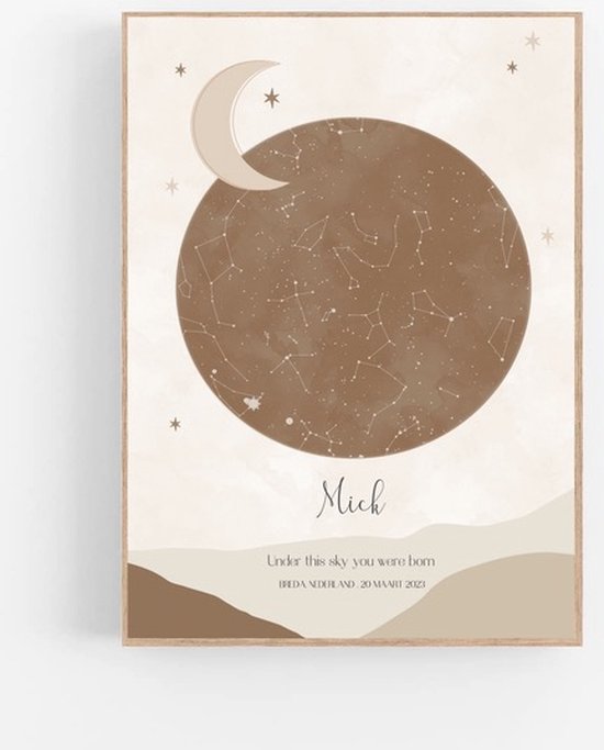 Persoonlijke sterrenhemel poster | SUNSET x ELLIE - 50x70 cm - Sterrenhemel poster - Babykamer en kinderkamer