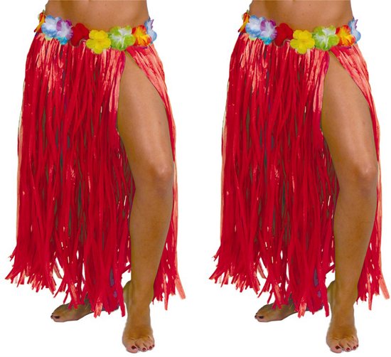 Toppers in concert - Fiestas Guirca Hawaii verkleed rokje - 2x - voor volwassenen - rood - 75 cm - hoela rok - tropisch