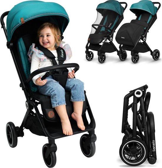 Lionelo Buggy Cloe - Kinderwagen Premium + - tot 22 kg - verstelbare rugleuning - 5-punts veiligheidsgordels - grote zwenkwielen - klamboe - bekerhouder - lichtgewicht - compact - waterdicht