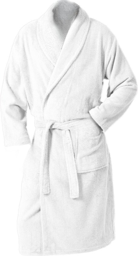 Badjas Twentse Damast - Badjas - Badjas femme - Robes de bain - Robe de chambre homme - Robe de chambre femme - Katoen - Wit - L/XL