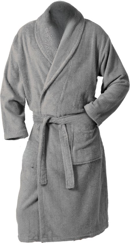 Badjas Twentse Damast - Badjas - Badjas femme - Robes de bain - Robe de chambre homme - Robe de chambre femme - Katoen - Grijs - L/XL