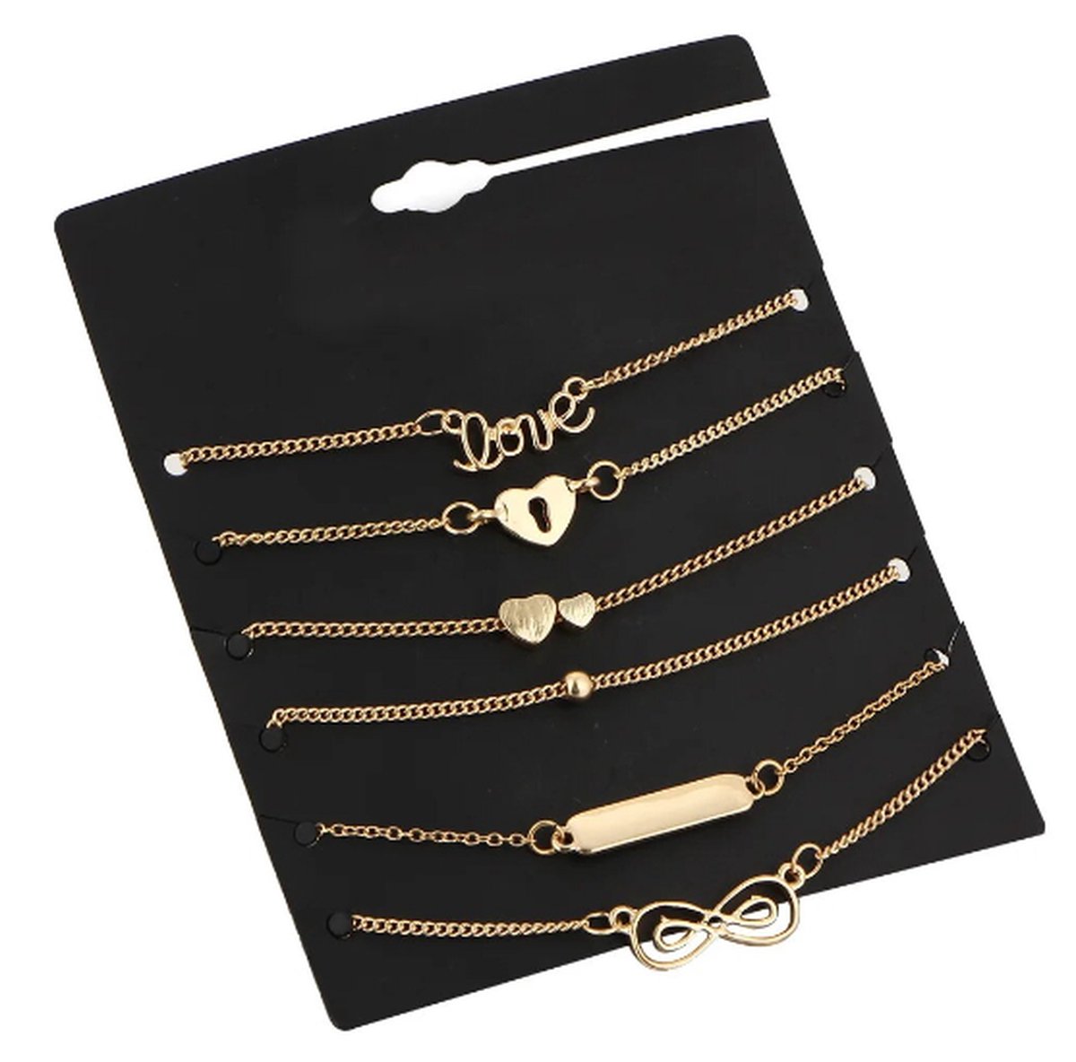 TVR-Wares® | Armbandenset Liefde | Goud | 6 st. | Klemsluiting | 17cm+5cm Verstelbare maat