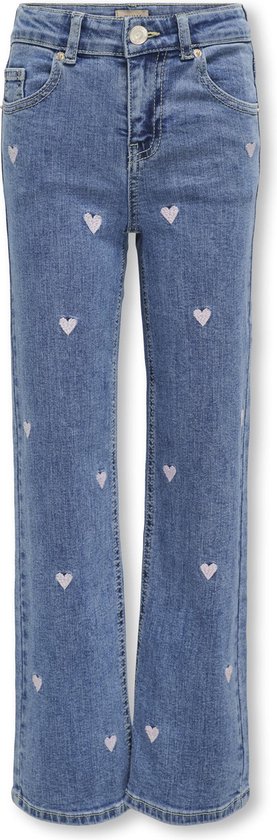 Only KOGJUICY WIDE LEG HEART EMB DNM JEANS Jeans Filles - Denim Blue Medium clair - Taille 158