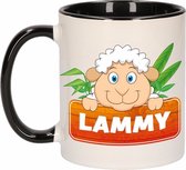 1x Lammy beker / mok - zwart met wit - 300 ml keramiek - schapen bekers