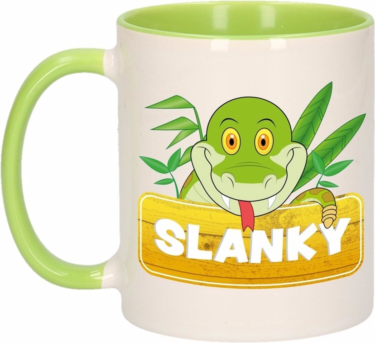 Slanky mok - groen/wit - keramiek - 300 ml - kinder beker slang