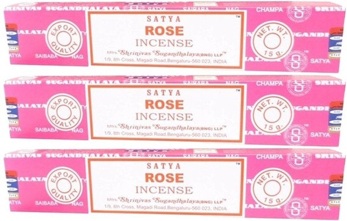 HEM Satya Nag Champa wierook stokjes - Rose - 3x pakje van 12 stuks - 15 gram Multi