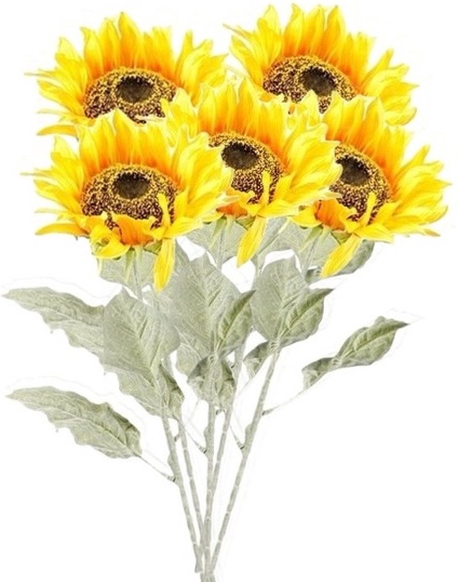 Bellatio Flowers & Plants 5x Gele zonnebloem steelbloem 82 cm - Kunstbloemen Geel