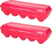 Plasticforte Eierdoos - 2x - koelkast organizer eierhouder - 10 eieren - roze - kunststof - 27 x 12,5 cm