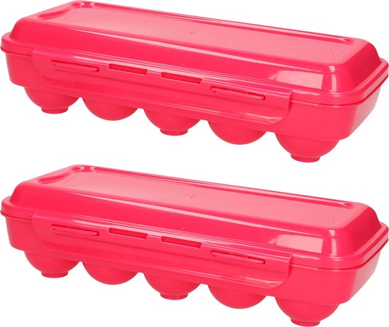 Plasticforte Boîte à œufs - 2x - porte-œufs organisateur de koelkast - 10 œufs - rose - plastique - 27 x 12,5 cm