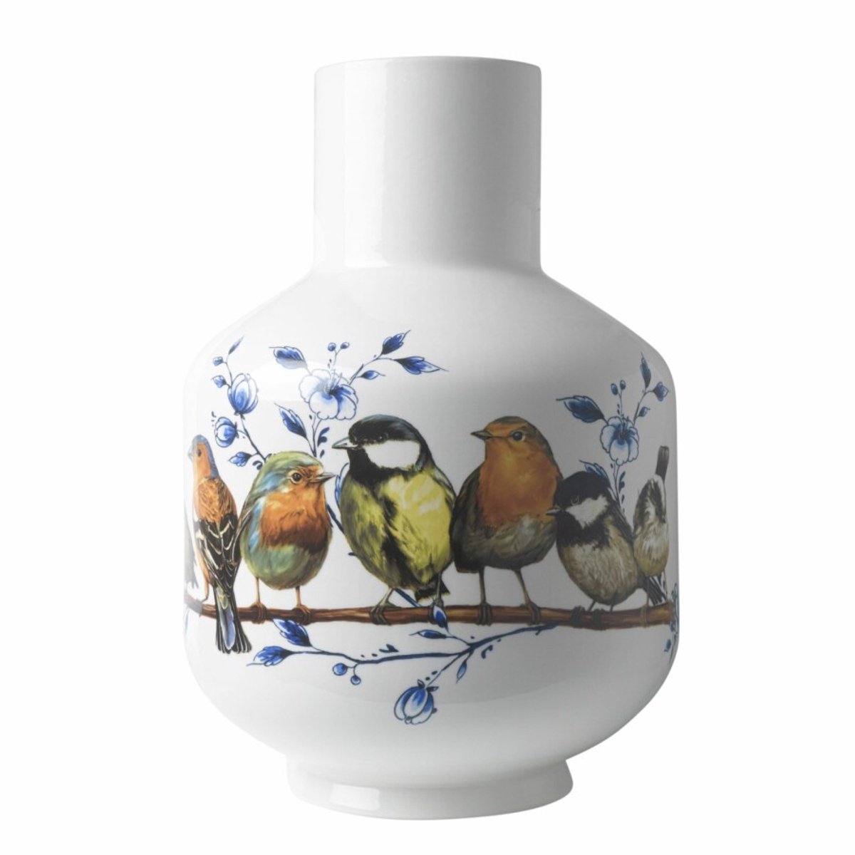 Heinen Delfts Blauw Hoge bolvaas Bosvogels - Keramiek - 35 cm Multicolor