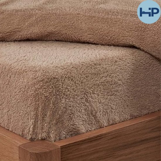 Hoeslaken polaire Decoware® Teddy - Vison - 160 x 200 cm - Extra chaud et doux - Pour Matelas jusqu'à 30 cm