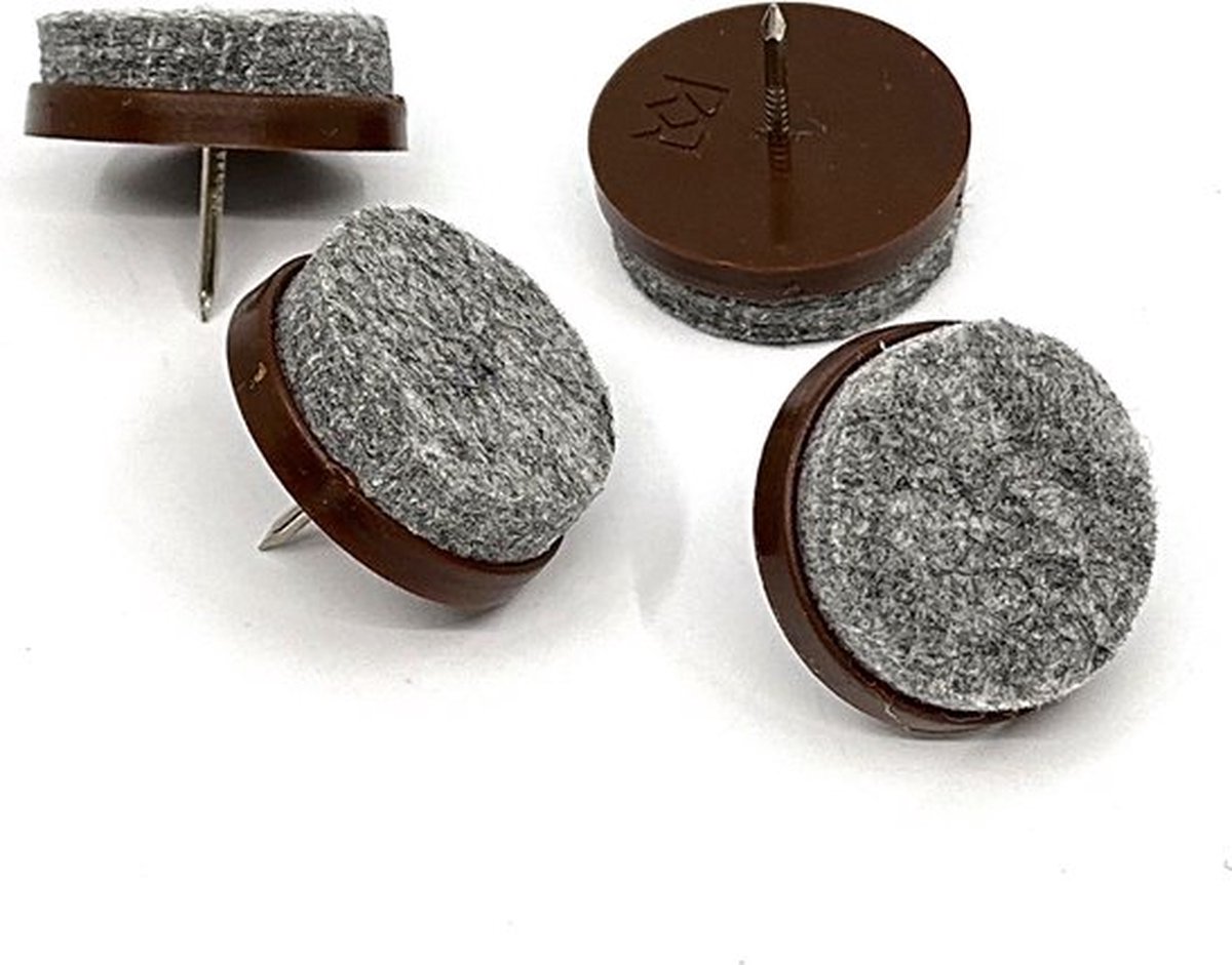 Meubel -/ stoelglijder vilt met nagel 20mm bruin set 4 stuks - stoelpoot - meubelglijder