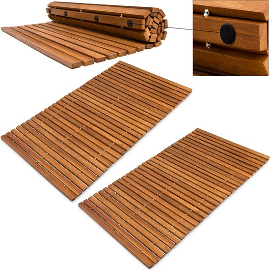 Badmat Deuba Set de 2 – Bois d'acacia certifié antidérapant – 76x50cm