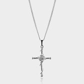 Rose Cross Hanger Kruis Roos Ketting - Zilveren Ketting - 50 cm lang - Ketting Heren met Hanger - Griekse Mythen - Olympus Jewelry
