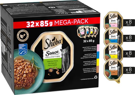 Sheba Kattenvoer - Sauce Collection - Mix in Saus - Kuipjes 32x85g