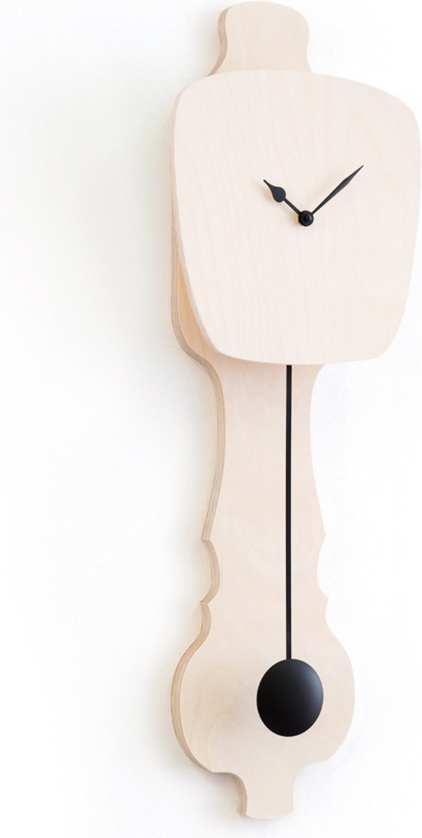 KLOQ - Wandklok met Pendule - Batterijen Inbegrepen - Wanddecoratie - Quartz Beweging - Niet-Tikkend Batterij Aangedreven - Blank Hout en Diep Zwart - Small