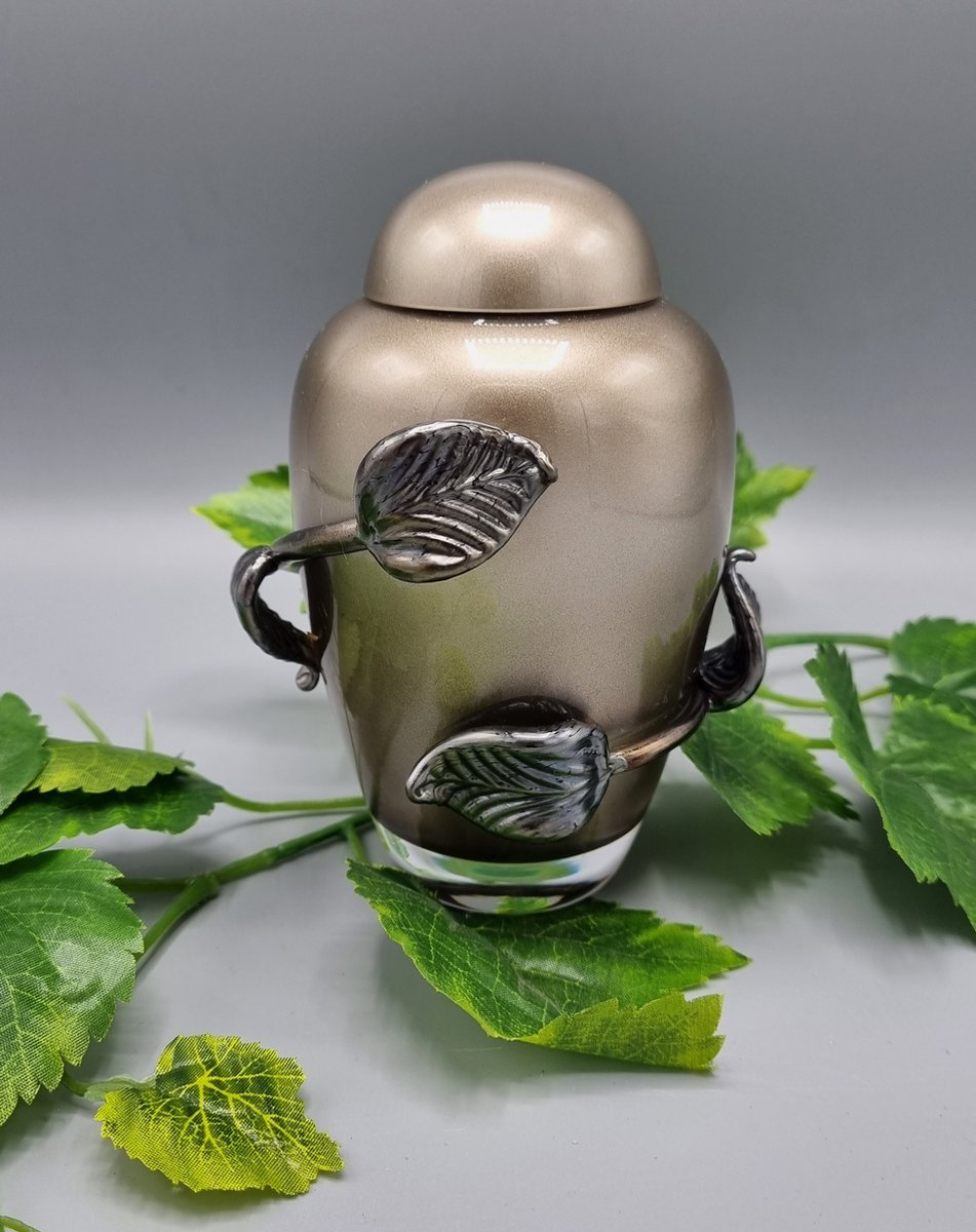 Mini Urn - 154-1 - Cappuccino - Kristalglas - Blad - Urn - Ashouder
