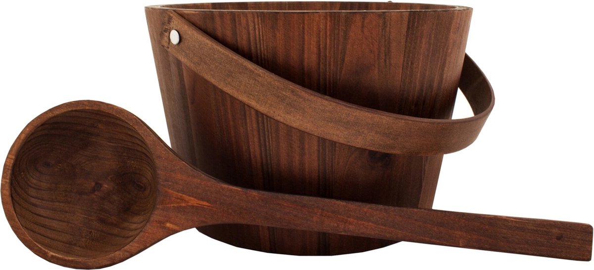 Goedkoopste Emendo Sauna set emmer en lepel donker bruin
