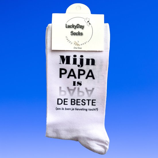 Liefste papa - Pap - Beste Papa - Hou van je - Verjaardag - Gift - Vader cadeau - Sokken met tekst - Witte sokken - Cadeau voor man - Kado - Sokken - Verjaardags cadeau voor hem - Vaderdag - LuckyDay Socks - Maat 37-44