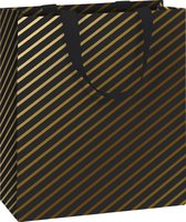 2 Luxe Cadeau tasjes - Zwart / Goud streep - 18 x 8 x 21cm