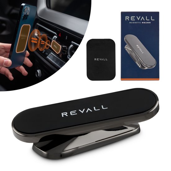 REVALL Magnet Phone Holder Car - Magnétique - Universel - Noir / Gris REVALL
