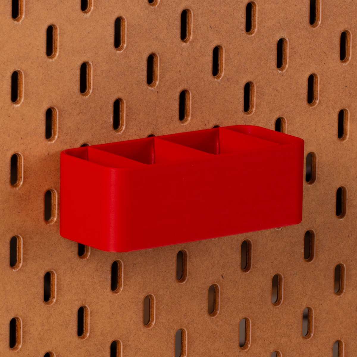 Standaard bakje voor Ikea Skadis pegboard 12x5x4 cm - Rood - Met tussenschotjes - Opberger