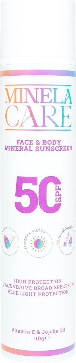 Minela Care - Biologische Minerale Filter Zonnebrand - Crème - voor gezicht en lichaam - SPF50+ - 110 gr