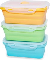 Siliconen opvouwbare containers, verpakking van 3 lunchtrommel, voedselveilige siliconen, opvouwbaar, herbruikbaar, inklapbaar, veilig voor op de camping, op reis, 800 ml, oranje, groen, blauw
