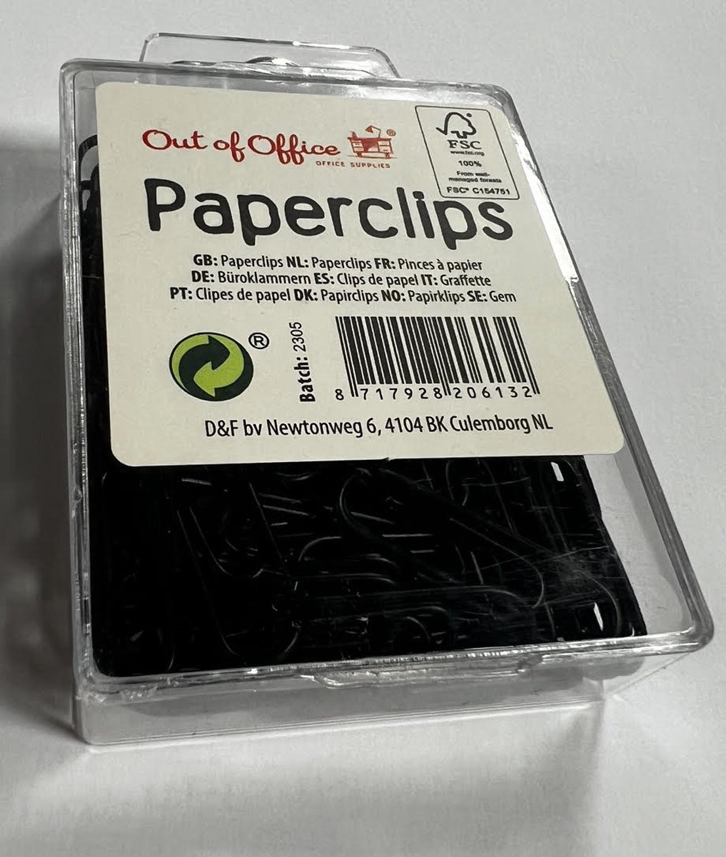 Paperclips Zwart - 100 stuks - Zwarte Paperclips - Paperclips - 28 mm - Harde Blisterverpakking - Out of office