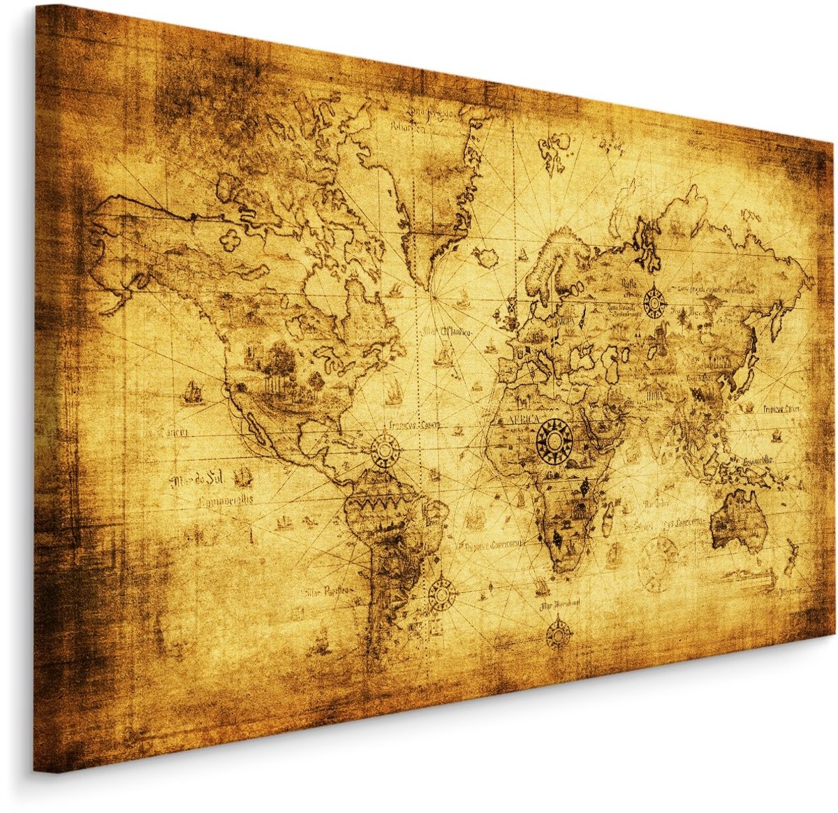 karo-art Schilderij - Oude Wereldkaart, Vintage, Premium Print Multikleur