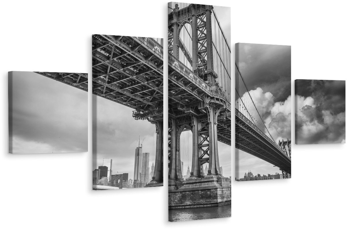 karo-art Schilderij - Manhattan Bridge in New York City, Zwart/wit, Premium Print Multikleur