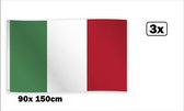 3x Vlag Italie 90cm x 150cm - met ophang ogen - EK/WK Landen festival thema feest fun verjaardag Italiaans