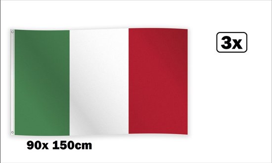 3x Vlag Italie 90cm x 150cm - met ophang ogen - EK/WK Landen festival thema feest fun verjaardag Italiaans