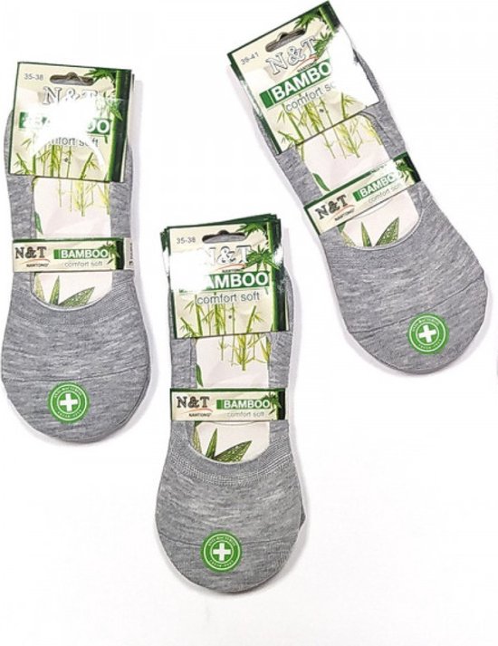 3 paires de chaussettes baskets invisibles en bambou gris taille 35-38 antibactériennes