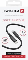 Swissten Soft Silicone USB-C naar 8 Pin Kabel (60W) - 1.5m - Zwart