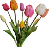 Viv! Home Luxuries - Tulpen boeket - 9 stuks - kunststof bloem - 47cm - roze perzik wit oranje geel paars