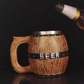 Chope à bière en bois – Verre à bière créatif – Chope à bière en bois – Chope à bière – Tasse en acier inoxydable – 450 ml – Chopes à bière Vintage – Design rétro tonneau en bois – Cadeau de bière en bois