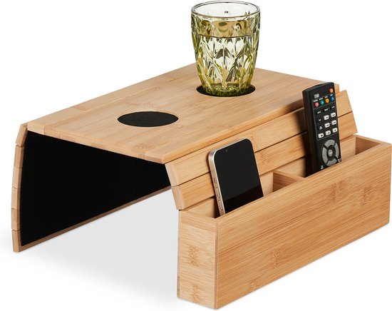 Plateau accoudoir Relaxdays - 2 compartiments - table dossier banquette - antidérapant - bambou