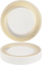 MATANA 20 Kleine Witte Plastic Borden met Gouden Rand (18cm), Dessert Feestbordjes voor Bruiloften, Verjaardagen, Dopen, Kerstmis & Feesten - Stevig en Herbruikbaar