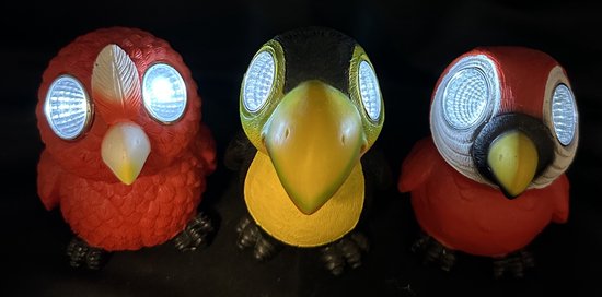 Lampes solaires en polyrésine "oiseaux tropicaux" - Set de 3 pièces - avec 2 LED - Modèle sur pied - hauteur 10 x 9 x 7 cm - Décoration de jardin - Eclairage de jardin