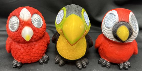 Lampes solaires en polyrésine "oiseaux tropicaux" - Set de 3 pièces - avec 2 LED - Modèle sur pied - hauteur 10 x 9 x 7 cm - Décoration de jardin - Eclairage de jardin