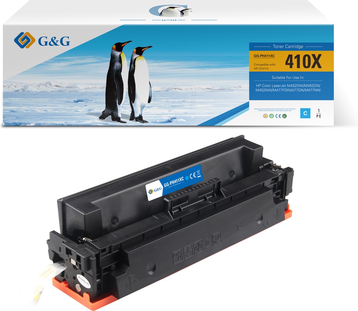 G&G 410X Huismerk Toner Geschikt voor HP 410X CF411X Cyaan Hoge Capaciteit