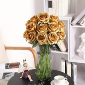 Magic Golden Flower Bouquet - Zijde kunstroos bloemen bruidsboeket - Goud - Valentijn - Kunstbloemen boeket