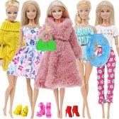 Poppenkleertjes - Geschikt voor Barbie - 5 outfits, 3 paar schoenen, 1 handtas, 1 zwemband - Alle seizoenen kledingset modepop - Cadeauverpakking