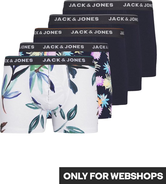 JACK & JONES Jacreece trunks (5-pack) - heren boxers normale lengte - blauw en wit - Maat: L