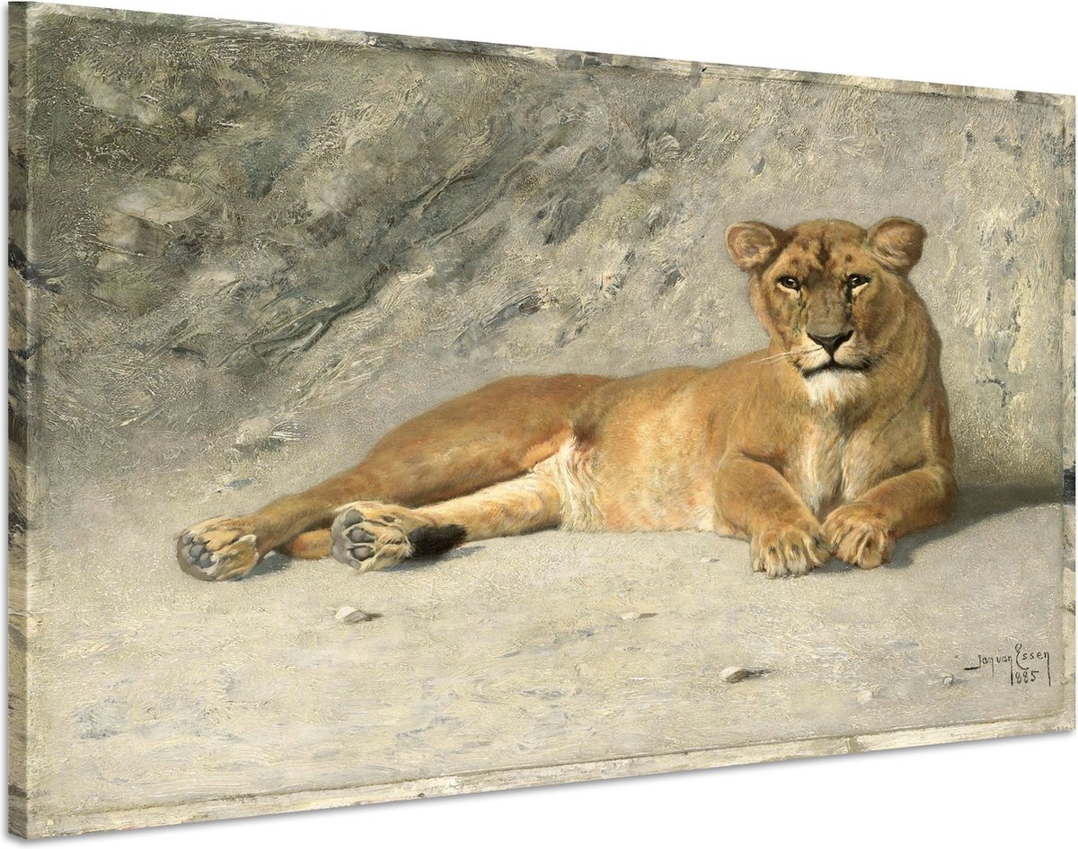 karo-art Schilderij - Jan van Essen, Rustende Leeuwin, 80x60cm. 1885 Multikleur
