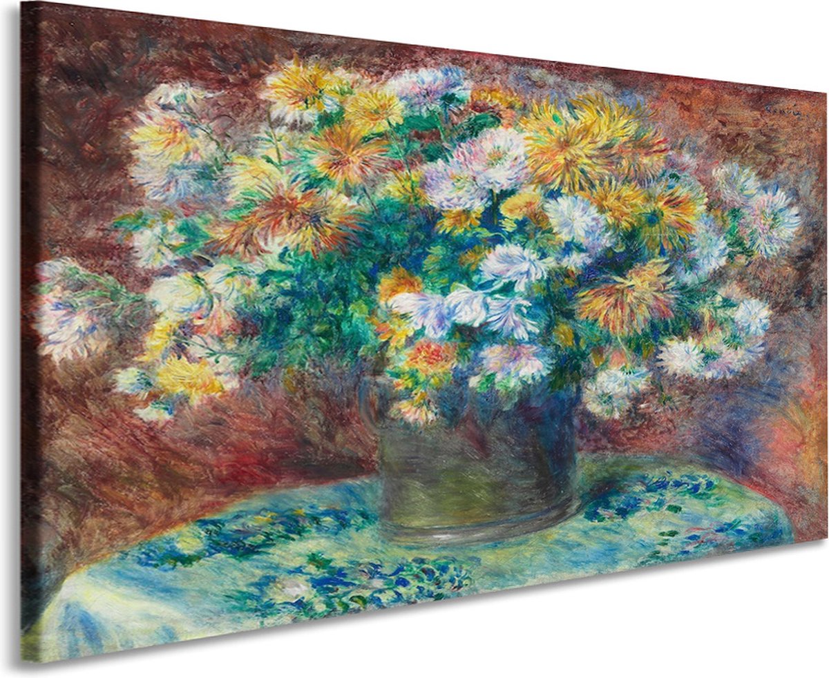 karo-art Schilderij - Pierre-Auguste Renoir - Chrysanten, 1881/82, 90x70cm. Multikleur