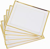 6 witte kunststof serveerborden met gouden rand voor hapjes en hapjes - Catering, buffetten, verjaardagen, bruiloften, Kerstmis en feesten - 30 x 22 cm
