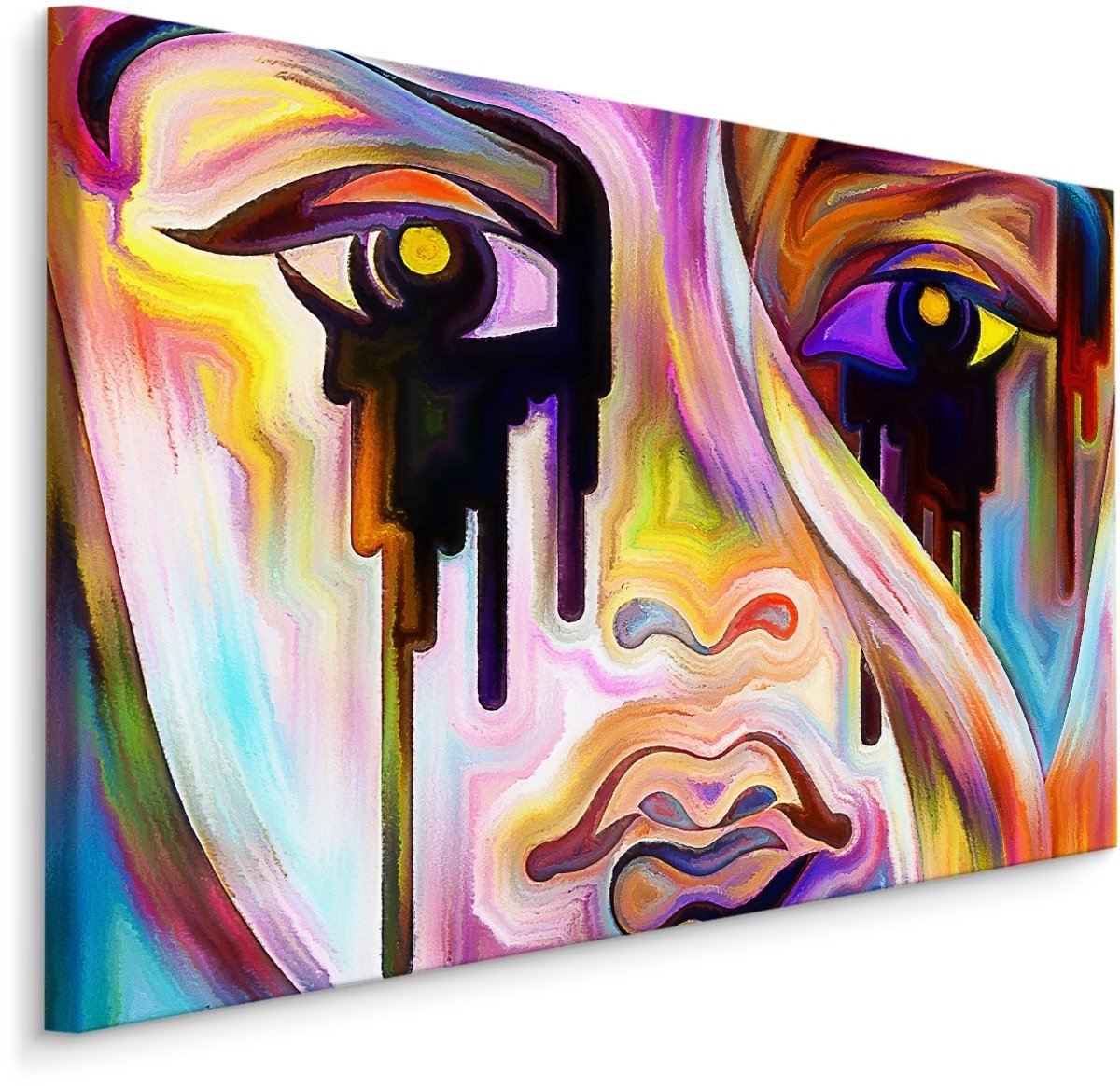 karo-art Schilderij - Abstract gezicht close up, 4 maten, multikleur, hoge kwaliteit scherp geprijsd